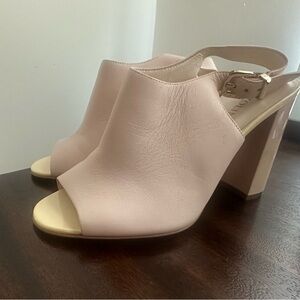 Peep-Toe Slingback Block Heels in Light Pink